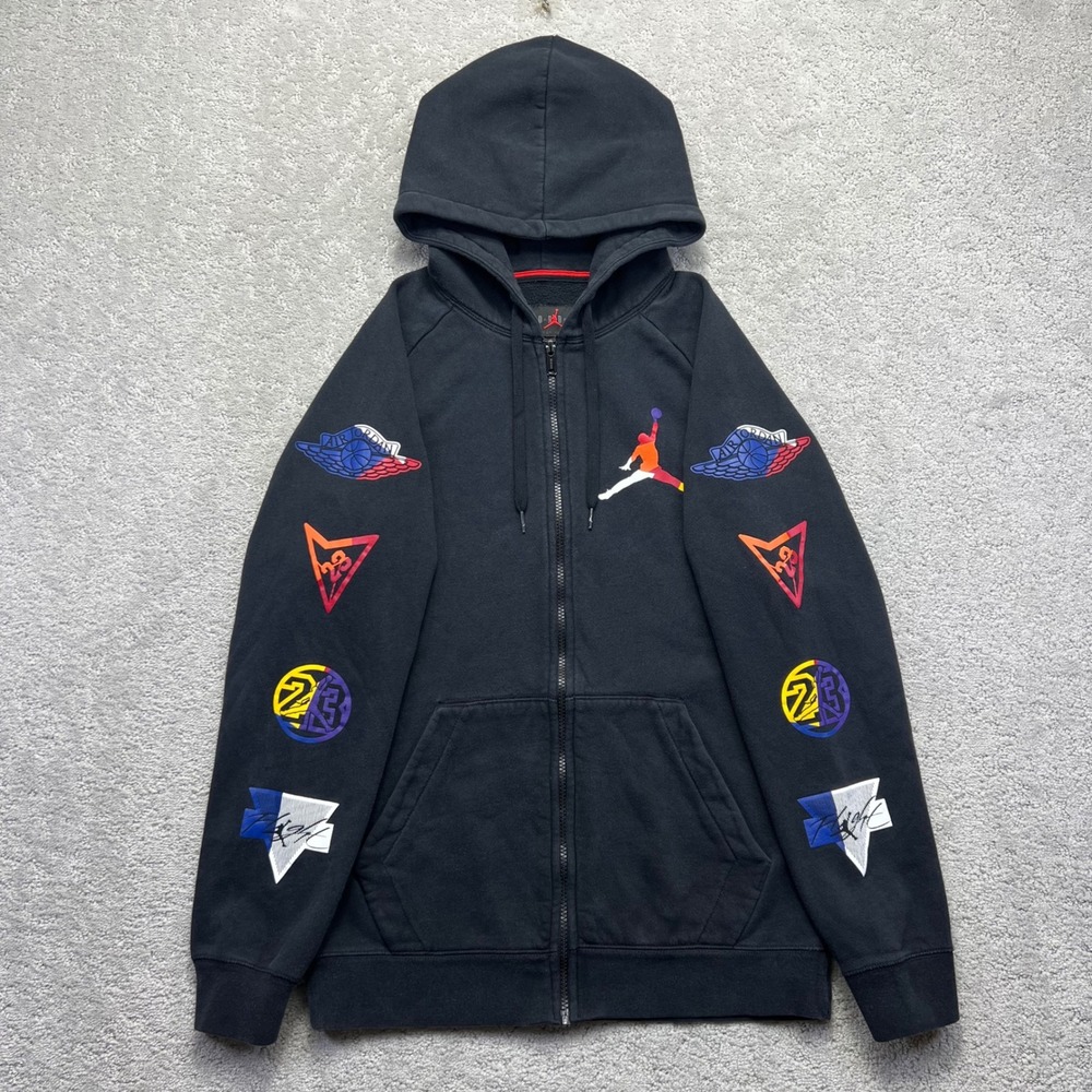 Nike Air Jordan Rivals Hoodie Mens Small Black Jumpman Wings Flight Logo Zip Up